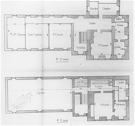 Bâtiment conventuel, aile sud. Plans des deuxième et troisième étages.