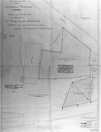 Plan des terrains à acquérir pour la construction d'un groupe scolaire. Plan au sol.