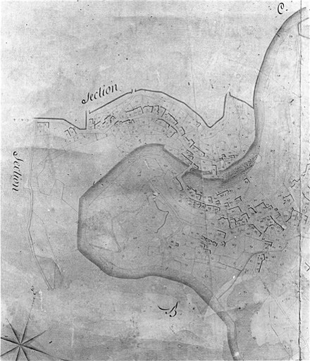 Plan parcellaire : château, quartier de la Basse-Cour et faubourg de la Côte.