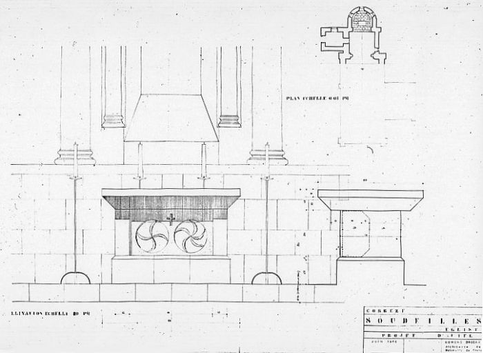 Projet d'autel : élévation et plan.