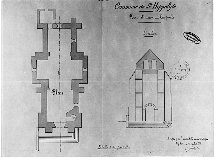 Détail : plan au sol et élévation ouest.