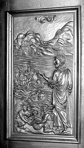 Détail du retable, cycle de saint Pierre : la pêche miraculeuse.