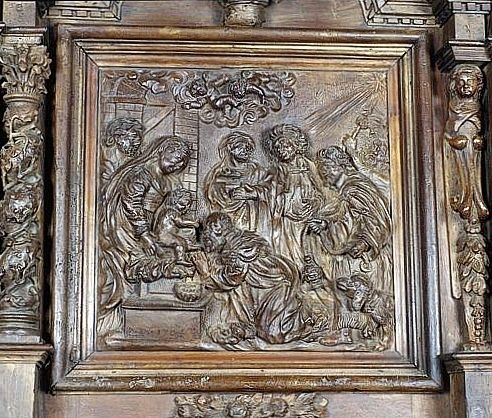 Panneau du tabernacle, côté épître : l'Adoration des mages.