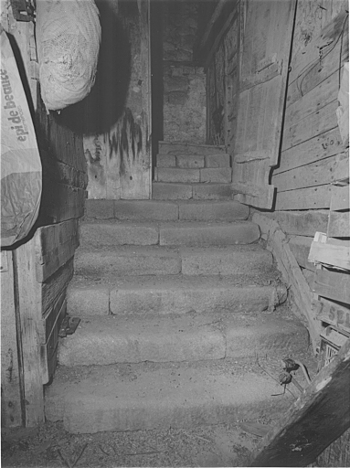 Vue intérieure du logis : départ de l'escalier.