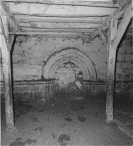 Vestiges de la chapelle : portail du pignon ouest (15e siècle).