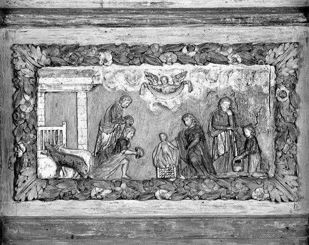 Retable, détail d'un relief : Adoration des bergers.