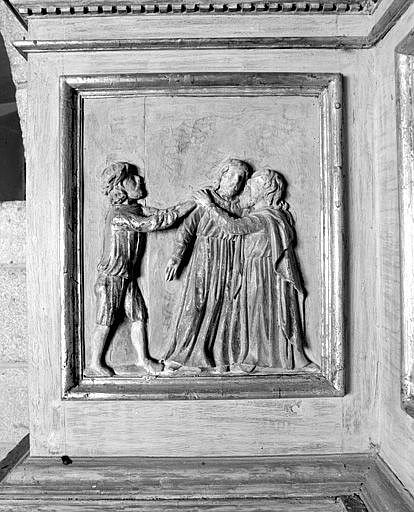 Retable, détail d'un relief : le Baiser de Judas.