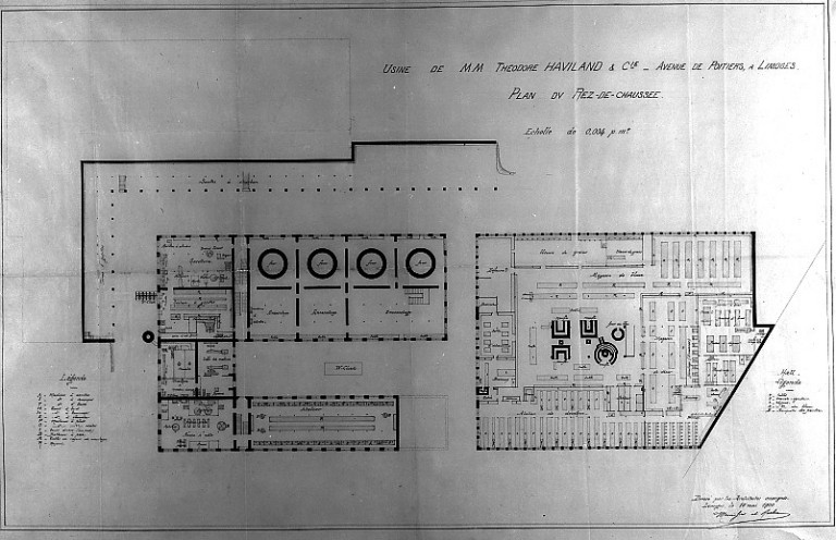 Usine de MM. Théodore Haviland & Cie - Avenue de Poitiers à Limoges - Plan du rez-de-chaussée - 15 mai 1900.