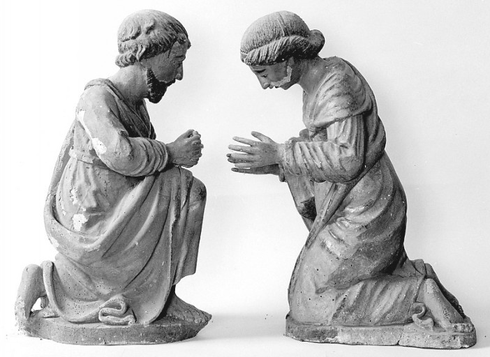 2 personnages de crèche : Vierge et saint Joseph