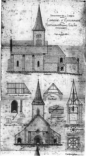 Elévations ouest et sud restaurées et réfection du clocher.