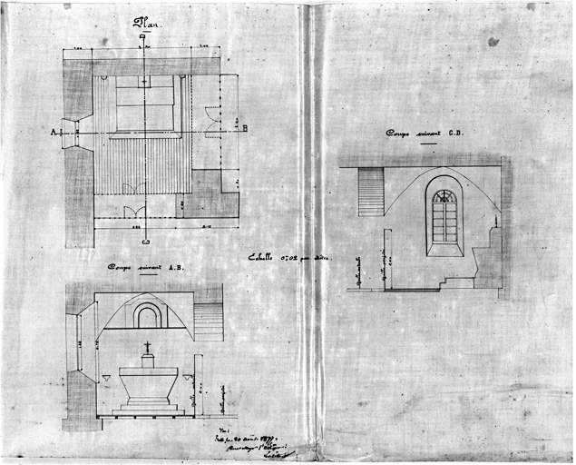 Plan au sol et coupes.