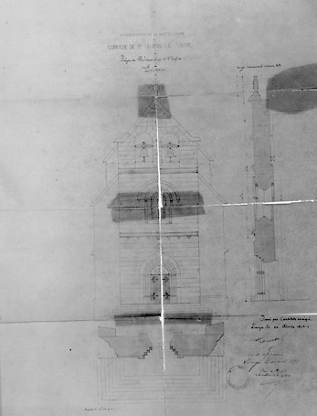 Projet de restauration (élévation, plan, coupe).