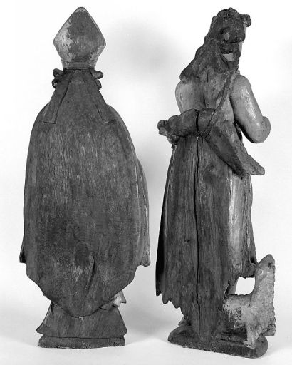 Statues de saint Jean-Baptiste et saint évêque, provenant du retable détruit : revers.