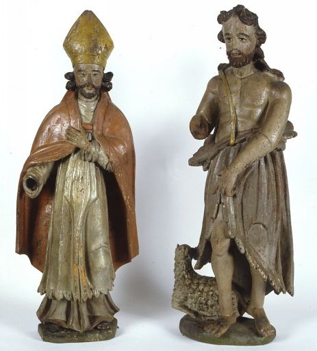 2 statues (demi-nature) : saint Jean-Baptiste, saint évêque (retable de l'ancien maître-autel)