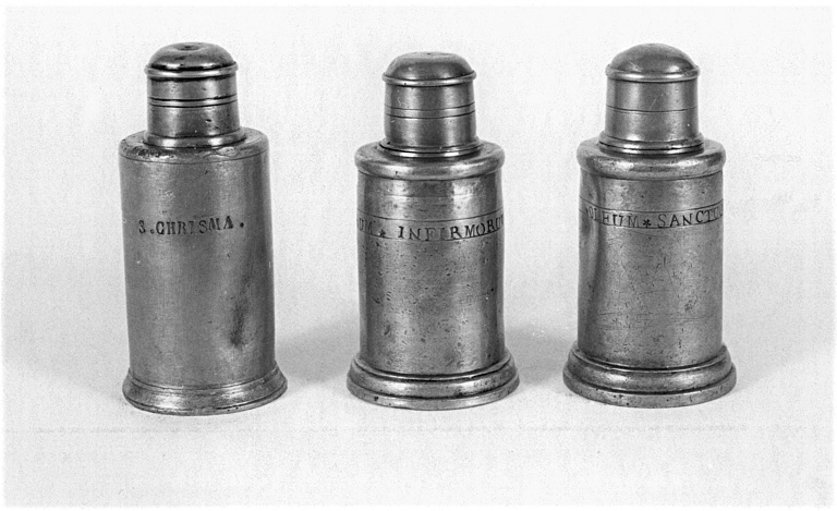 Ampoule à huile des malades, ampoule à saint chrême et ampoule à huile des catéchumènes