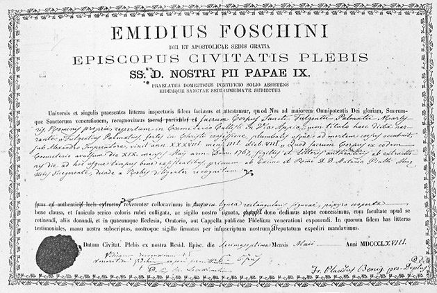 Document attestant l'authenticité des reliques de saint Fulgence.