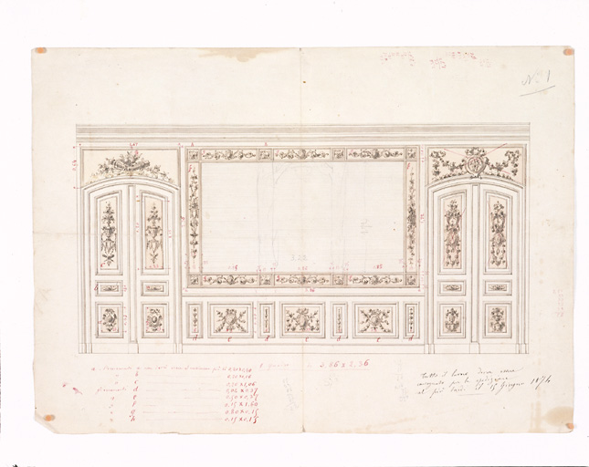 Projet de décoration : décor de lambris du grand salon au rez-de-chaussée.