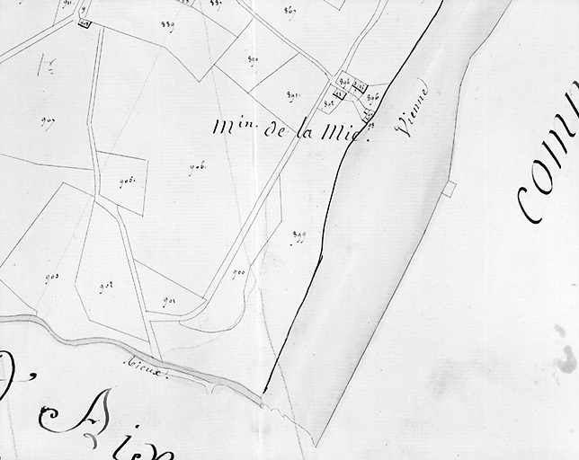 Le Moulin de la Mie. Extrait du plan cadastral de 1823, section B, parcelle 897, 898.