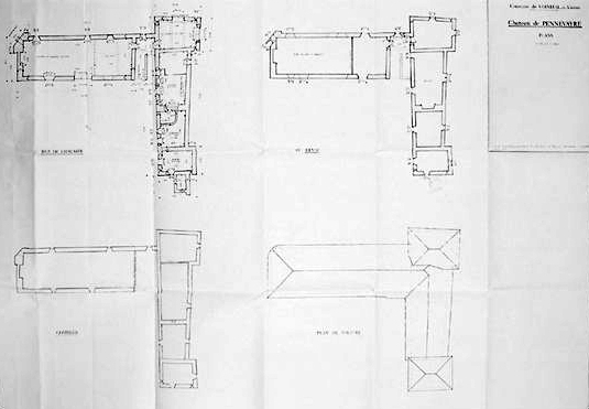 Projet de restauration (daté 1981, 1982). Plans. (Rez-de-chaussée, 1er étage, combles, toiture).