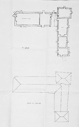 Projet de restauration (daté 1981, 1982). Plans (Rez-de-chaussée, 1er étage, combles et plan de toiture). Détail du plan de 1er étage et de la toiture.