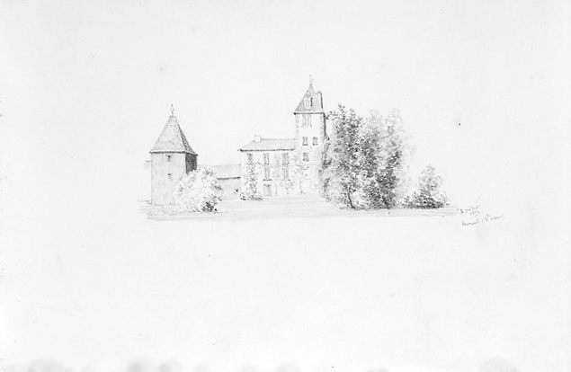 Elévation sud du château. Dessin exécuté par la marquise de Grave et portant la date : '12 juillet 1862'.