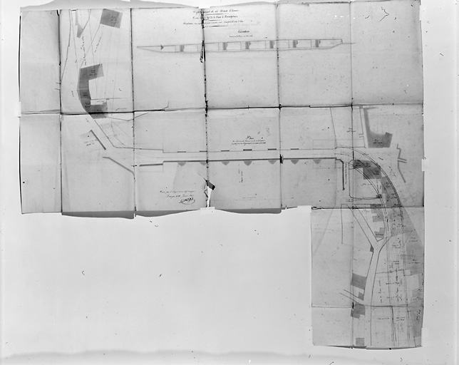 Route royale n° 21 de Paris à Barèges. Elévation du pont sur la Vienne, dans l'état actuel. Plan du pont avec les modifications projetées pour son élargissement à son entrée et à sa sortie. Dressé le 27 janvier 1847.