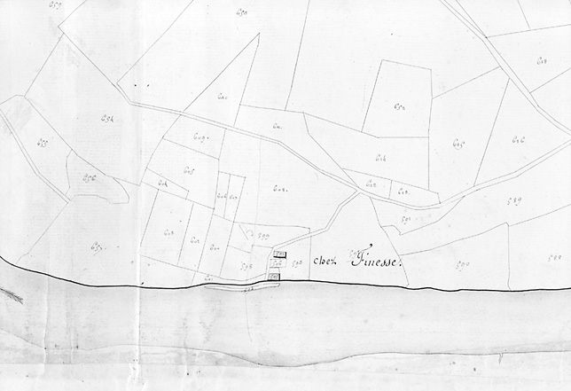 Moulin sur la Vienne. Moulin de chez Finesse. Extrait du plan cadastral de 1818, section C2.
