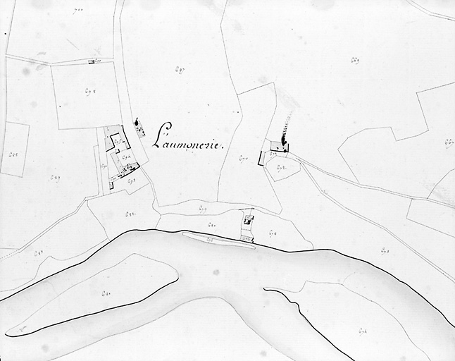 Moulin sur la Vienne. Moulin de l'Aumonerie. Extrait du plan cadastral de 1818, section 1669.