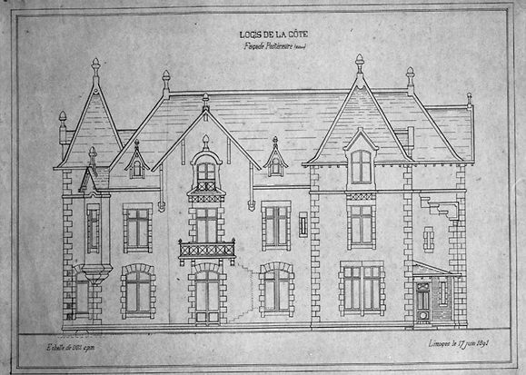 Projet de construction du château (mai-juin 1891) dressé par l'architecte Jules Texier. Façade postérieure (entrée). 17 juin 1891.