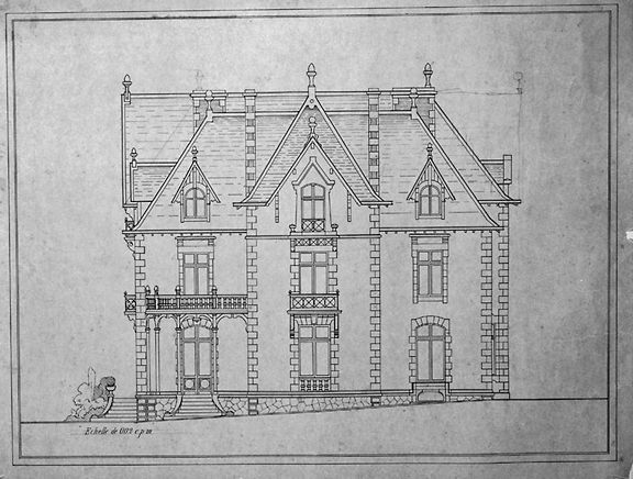 Projet de construction du château (mai-juin 1891) dressé par l'architecte Jules Texier. Façade latérale (côté Aixe). Projet définitif.