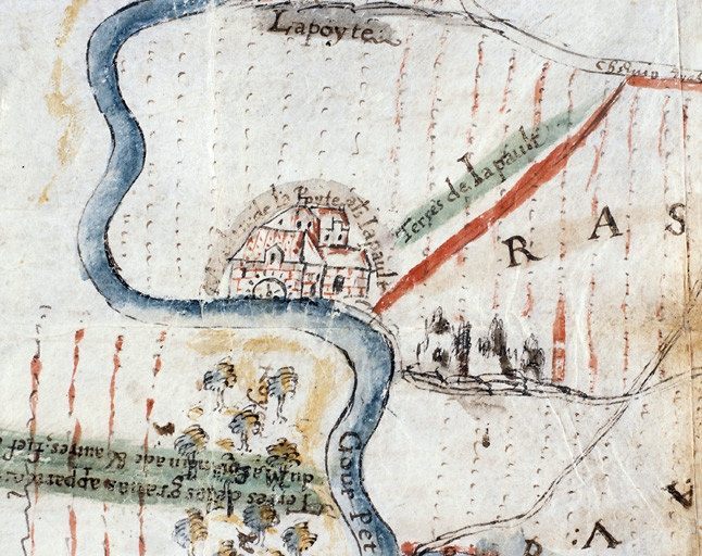 Plan concernant des moulins des communes de Saint-Martin-le-Vieux et d'Aixe-sur-Vienne. Détail du moulin de la Pouette.