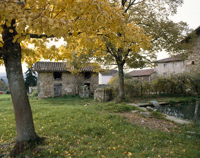 Vue d'une porcherie appartenant à une ferme située aux Vignes.
