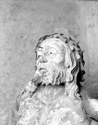 Détail du visage du Christ. - (c) Région Nouvelle-Aquitaine, Inventaire général du patrimoine culturel