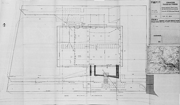 Projet de construction dressé par l'Atelier 4 de Limoges (architectes : Breton, Laplace, Pestre et Roche) en 1989. Plan masse.