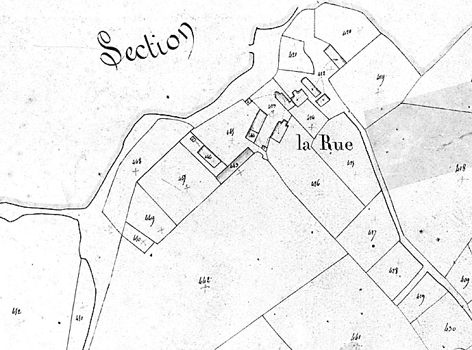 Extrait du plan cadastral de 1825, section F2, parcelle 424.