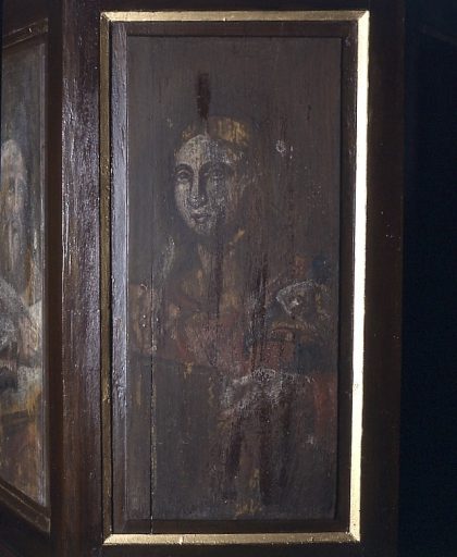 Détail d'un panneau peint de la cuve représentant saint Jean.