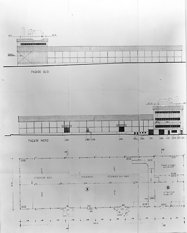 Plan relatif à la construction, en 1988, d'une nouvelle unité de fabrication abritant l'atomiseur (bâtiment L, dit le 'Dhorst'). Elévation et plan.