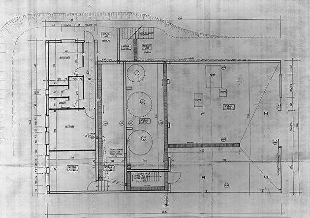 Bâtiment L dit le 'Dhorst'. Plan partiel du premier niveau dressé en janvier 1990 par Th. Kirkopoulos, architecte.