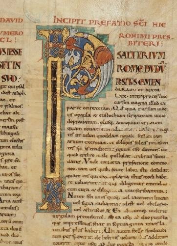 Incipit du commentaire de saint Jérôme. Lettre initiale P (fol. 176).