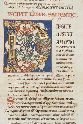 Incipit du livre de la Sagesse. Lettre initiale D (fol. 222v°).