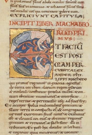 Incipit du premier livre des Macchabées. Lettre initiale E (fol. 281).