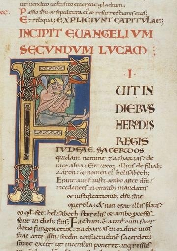 Incipit de l'évangile selon saint Luc. Lettre initiale F (fol. 324v°).
