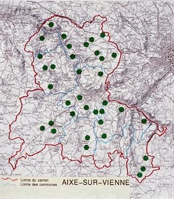 Carte du canton avec répartition des domaines agricoles du canton d'Aixe-sur-Vienne.