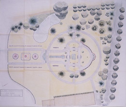 Aménagement de la roseraie. Plan général dressé en 1995 par Pierre Augrit.