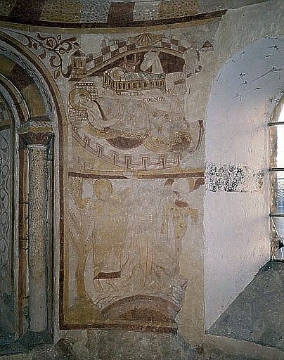 Nativité, baptême du Christ, à droite de la baie axiale.