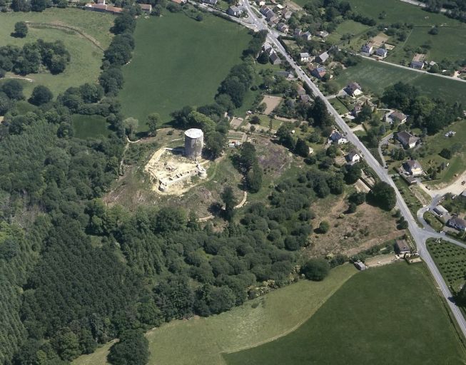 Vue aérienne du site du château, prise depuis le sud.