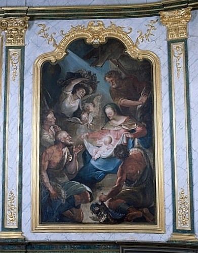 Tableau : l'Adoration des bergers (lambris de revêtement du décor de choeur)