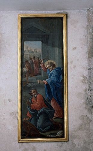 Tableau : les Marchands chassés du Temple (ensemble du décor intérieur)