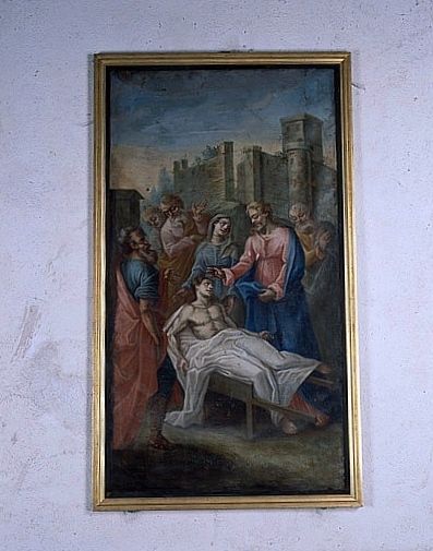 Tableau : la Résurrection du fils de la veuve de Naïn (ensemble du décor intérieur)