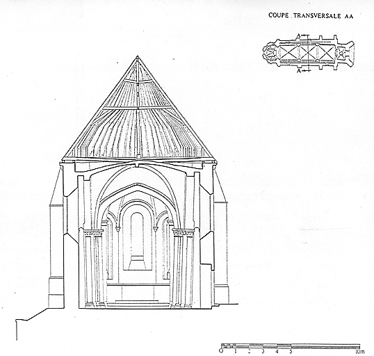 Plan et coupe transversale de l'église.